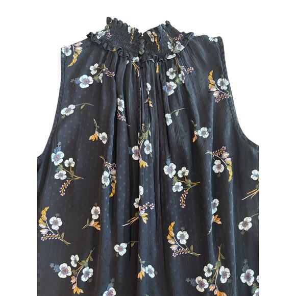 REBECCA TAYLOR NATALIE SLEEVELESS FLORAL-PRINT SILK TOP IN NAVY SIZE 2 - Picture 5 of 8